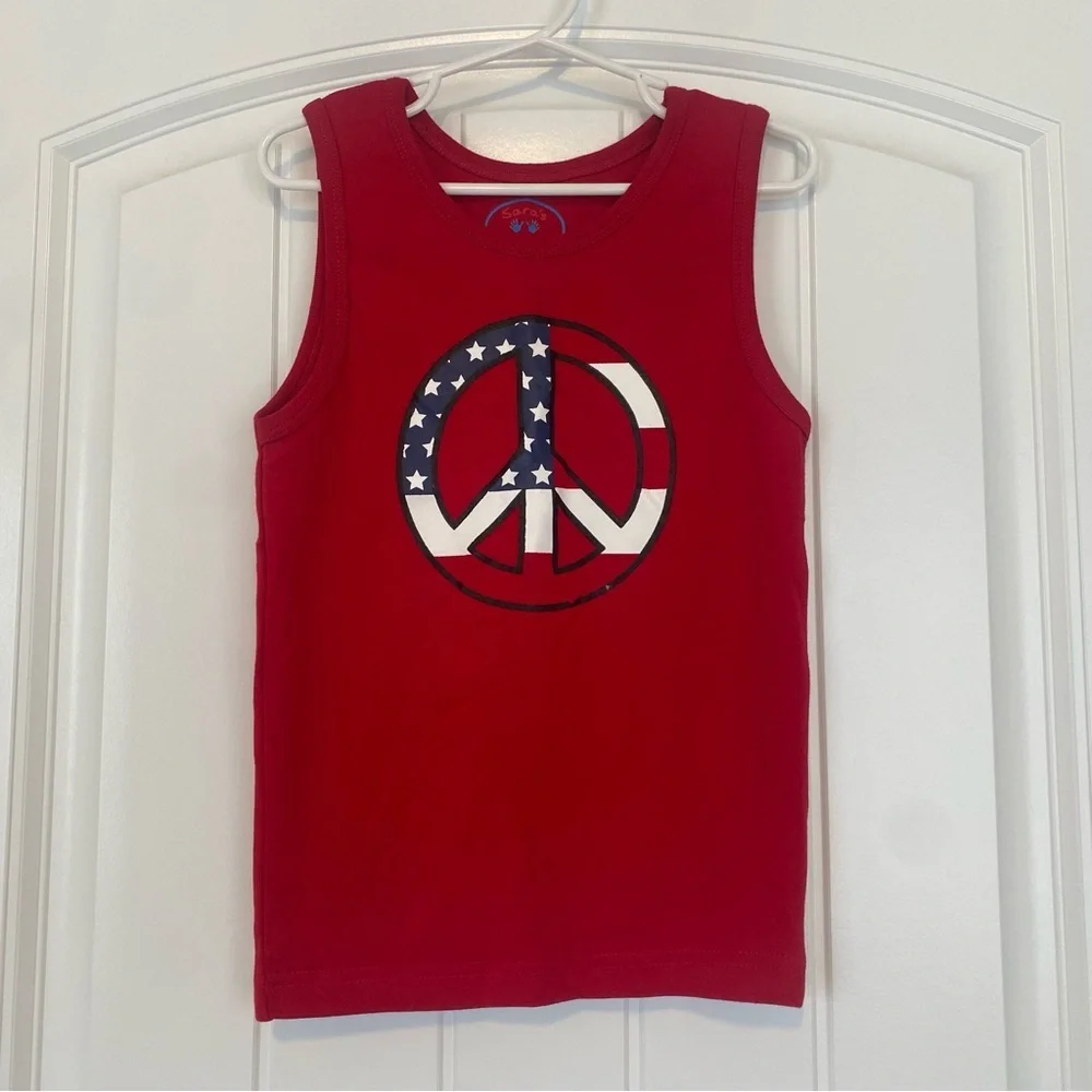 Sara's Prints Little Boys Red Flag Peace Sign Tank Top Size 6